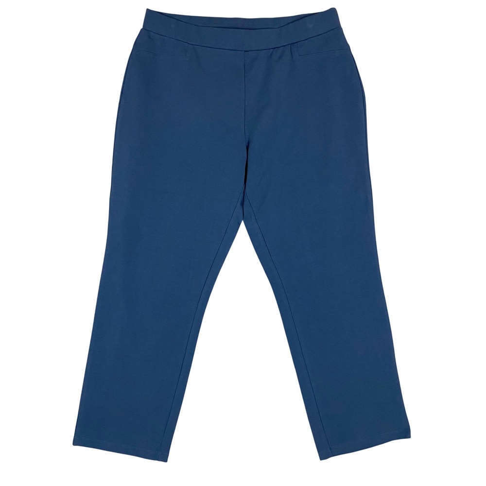 Susan Graver Weekend Pull-On Knit Straight Leg Pants Womens MP Petite Blue